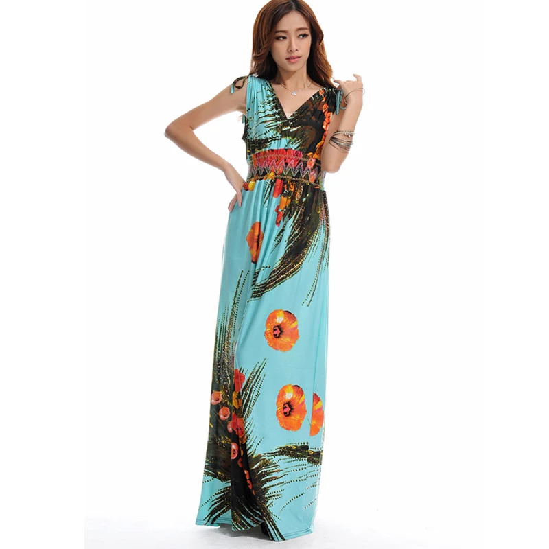 

Casual Dresses Print Maternity Dresses High Street V-Neck Floral Printing Bohemia Long Beach Women Dress 2017 Plus Size M-5XL