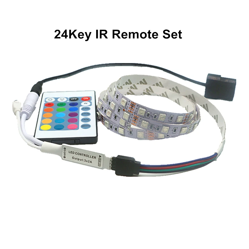 DC 12V SMD 5050 RGB Гибкая светодиодная лента светильник PC чехол для компьютера фоновая клейкая лента лампа с 24 44 клавишами ИК пульт дистанционного управления