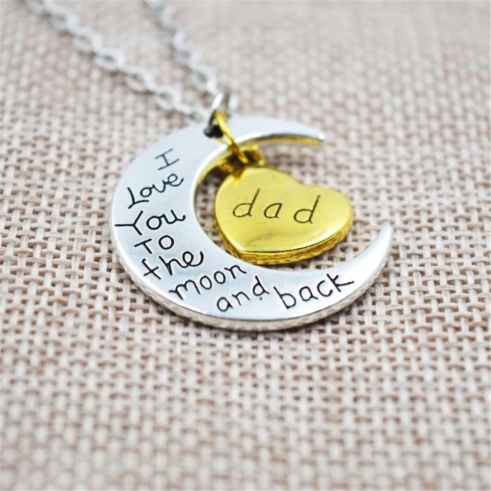 Ожерелье с надписью I Love You To The Moon And Back серебряного цвета винтажные Семейные