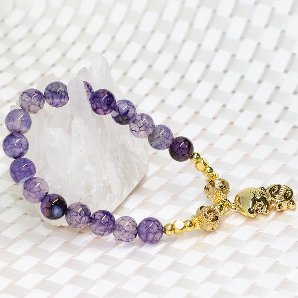 Аксессуар золотого цвета-обезьянка натуральный фиолетовый 8 мм попкорн агат