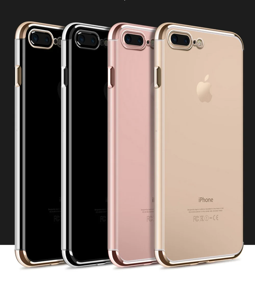 Kerzzil Metal Flash Transparent Crystal Clear TPU Cases For iPhone 7 6 6S Plus Soft Slim Cover Back Capa |