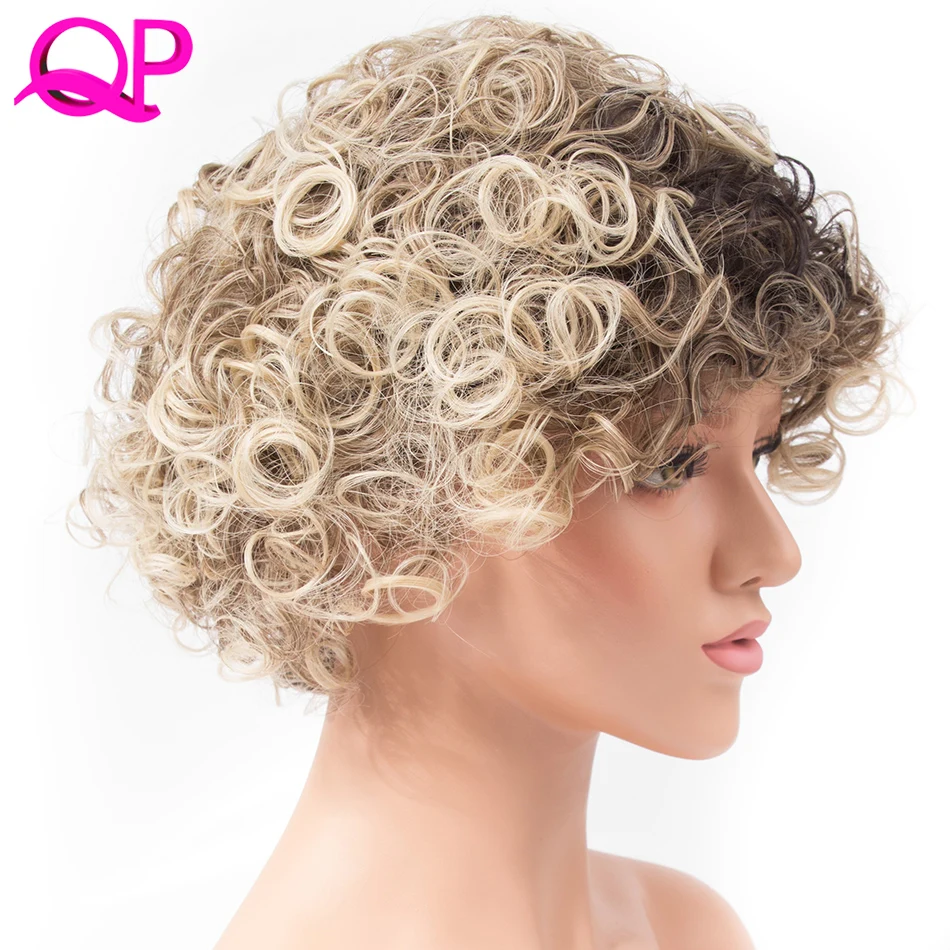 Qp Надувные вьющиеся волосы афроамериканские короткие парики для женщин 613