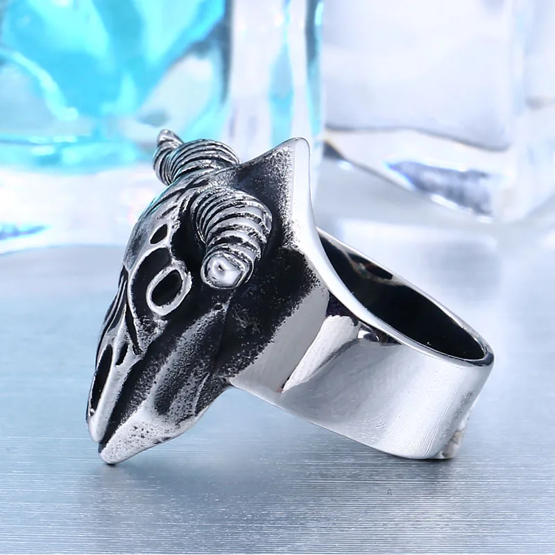 Байер Винтаж Нержавеющая сталь Коза глава кольцо для человека Байкер Punk