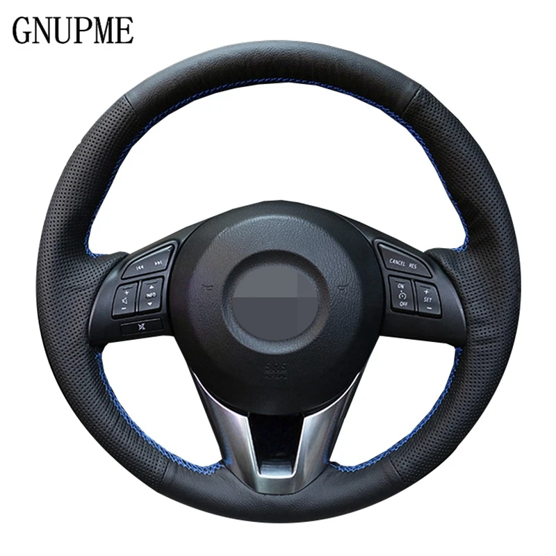 

GNUPME Black Artificial Leather Hand-stitched Car Steering Wheel Cover for Mazda CX-4 2016 MX-5 2009-2013 CX-7 CX7 2007-2009