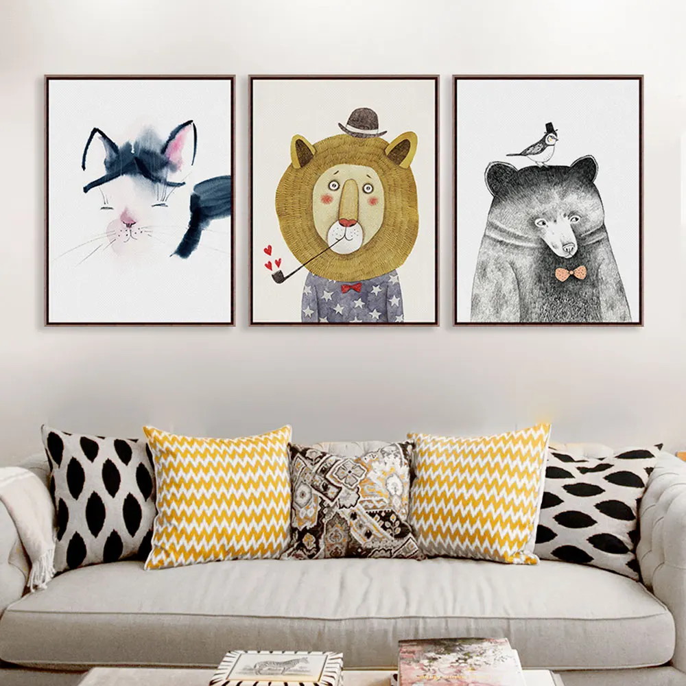 FGHGF Modern Watercolor Cute Lion Bear Panda A4 Art Print Poster Wall Picture Nordic Kids Home Deco Canvas Painting Gift | Дом и сад