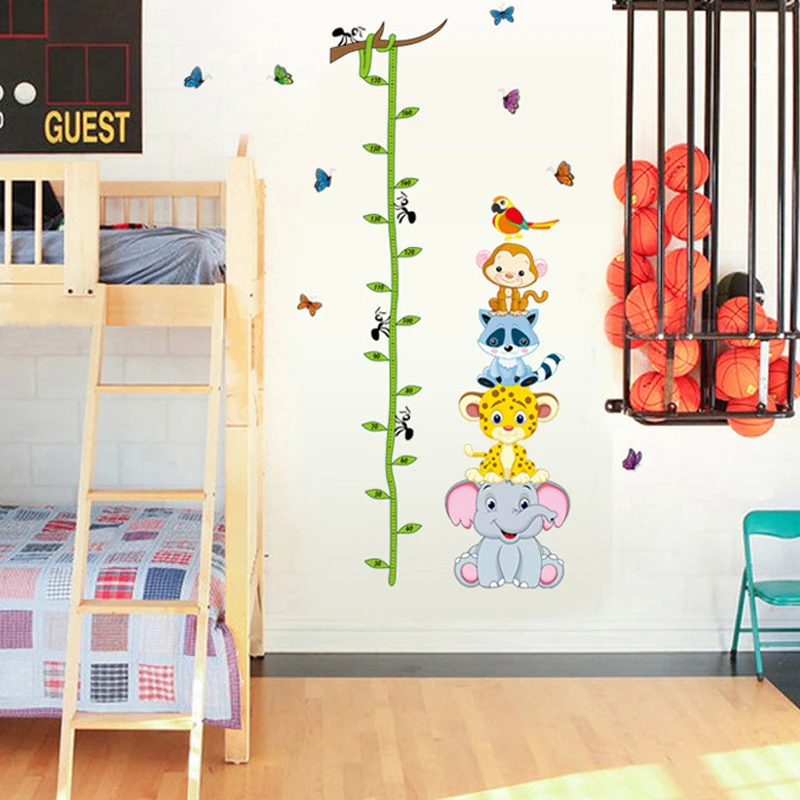Наклейки Cartoon Animals Forest для измерения роста слона на стене в детской комнате домашнего декора домашнего украшения adesivo de parede.