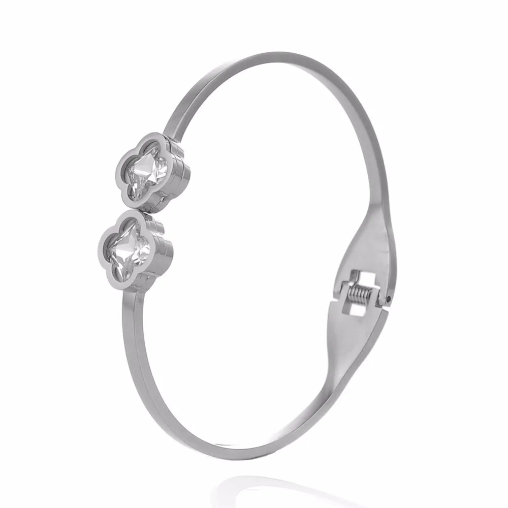 Модные два четырехлистных клевера Стразы ЛЮБОВЬ нержавеющая сталь манжеты