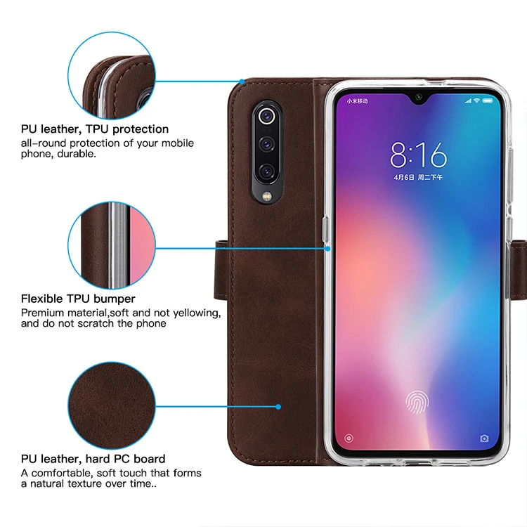 Чехол из натуральной кожи для Xiaomi 9 9SE чехол-книжка для Redmi Note7 Pocophone F1 держатель для карт Простая подставка чехол