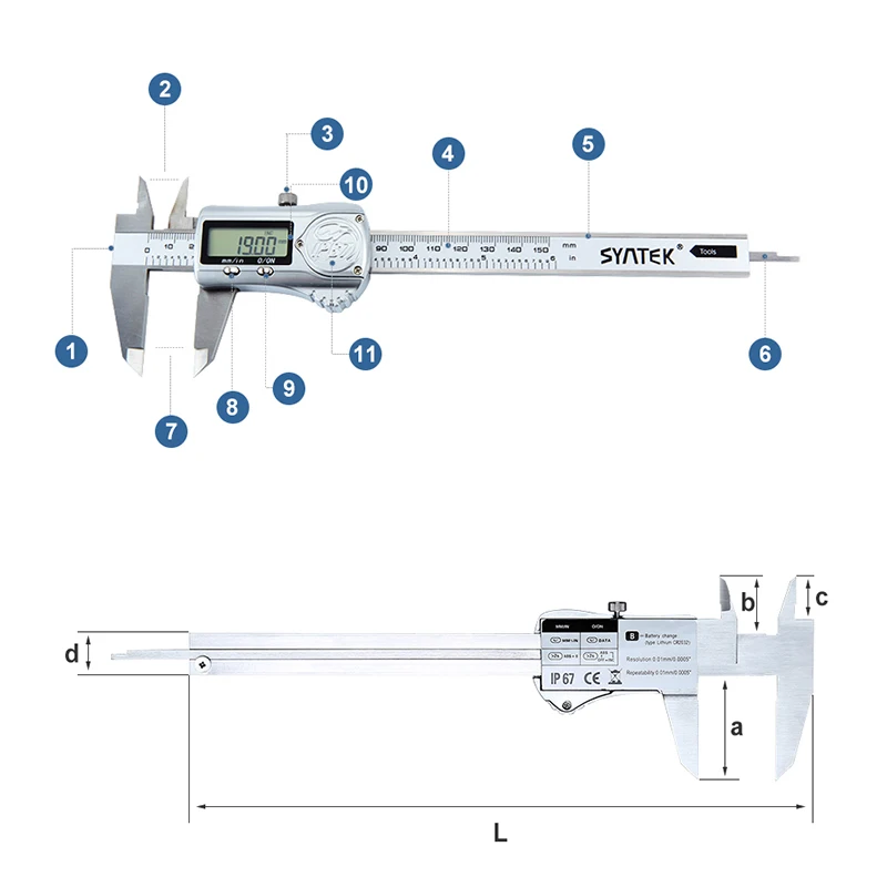 Новый 0-150мм 6-дюймовый водонепроницаемый цифровой точный штангенциркуль из нержавеющей стали с абсолютной системой кодирования инструмента.