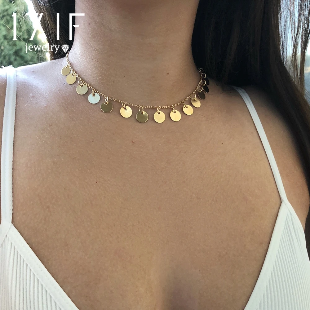 DAXI 2018 модное Золотистое Ожерелье-чокер с блестками и монетами для женщин Женское