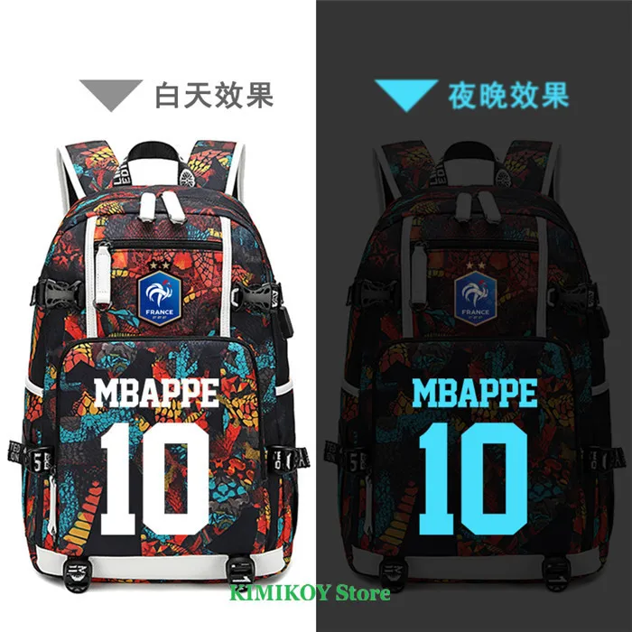 Футболист MBAPPE Neymar GRIEZMANN рюкзак 7 школьные сумки usb зарядка ноутбук Водонепроницаемый путешествия холст сумки большой емкости - Цвет: MBAPPE7