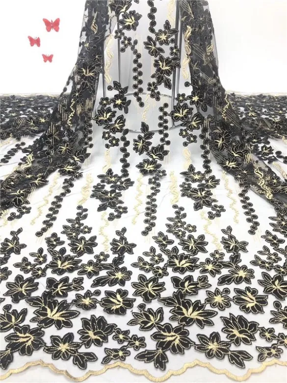 Latest African Tulle Lace 2018 French Net Stones Fabric For Wedding Black Gold Embroidery ffj418 | Дом и сад