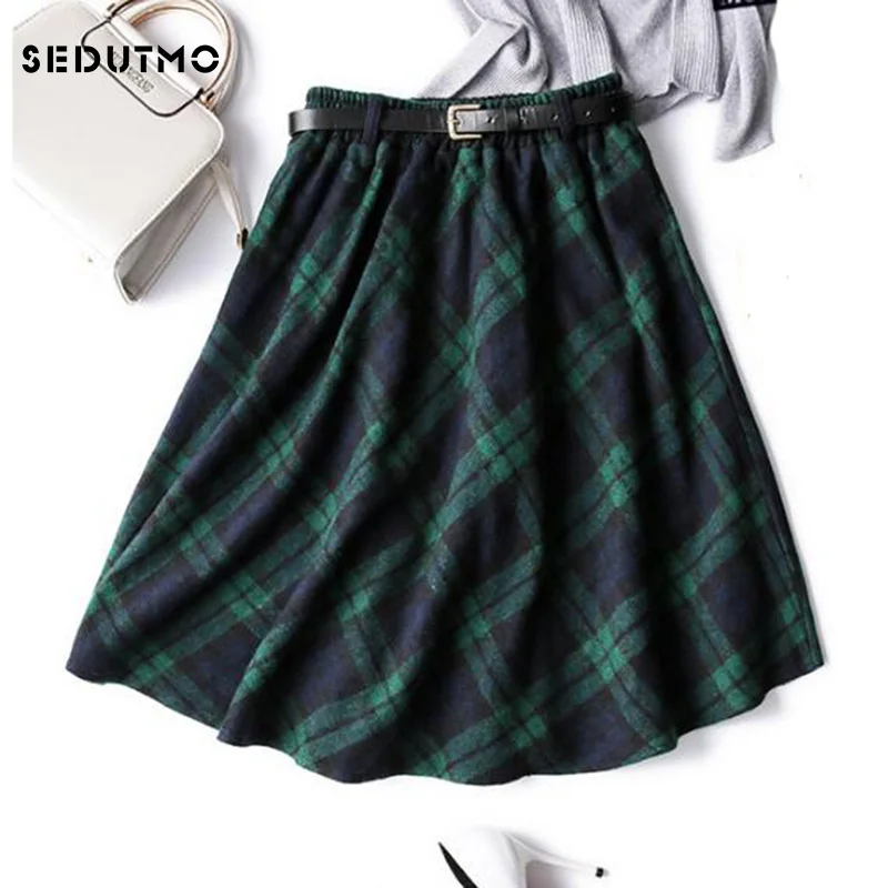 Sedutmo 2018 зимние клетчатые юбки Для женщин плиссированные Высокая талия юбка миди