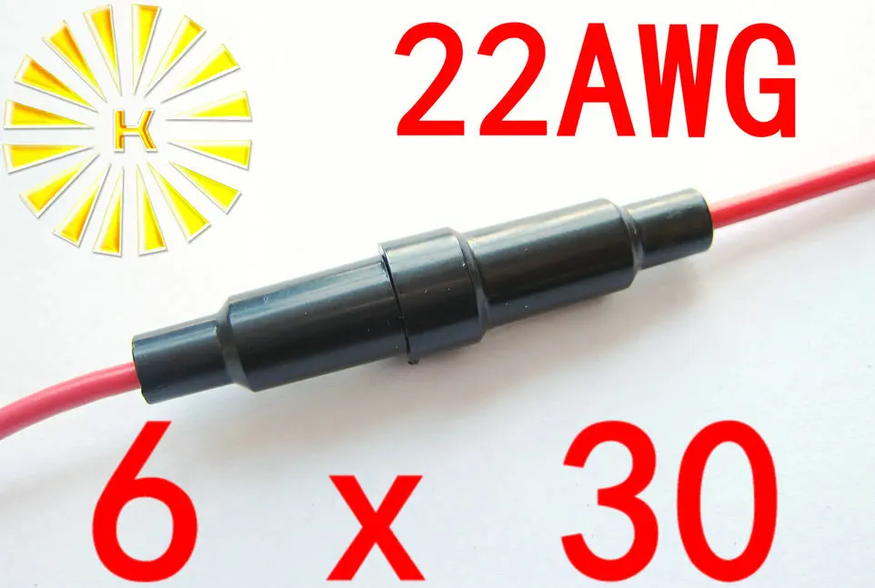 

#22 Wire 6*30mm Black Plastic Fuse Holder With 22AWG Red Cable x 200PCS