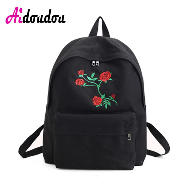 Harajuku рюкзак розовый вышивка Для женщин Путешествия Back pack Холст Студенты сумка