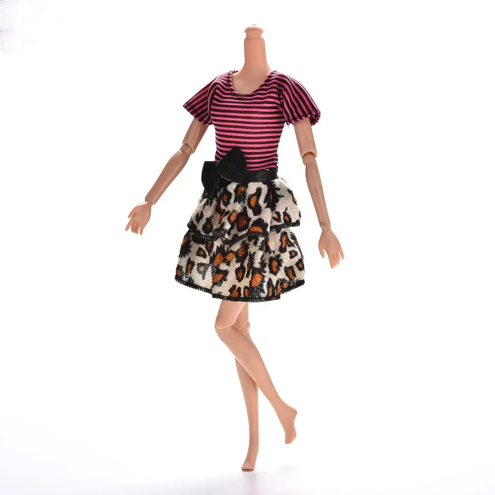Дизайнерское Повседневное платье в полоску с леопардовым принтом для кукольного