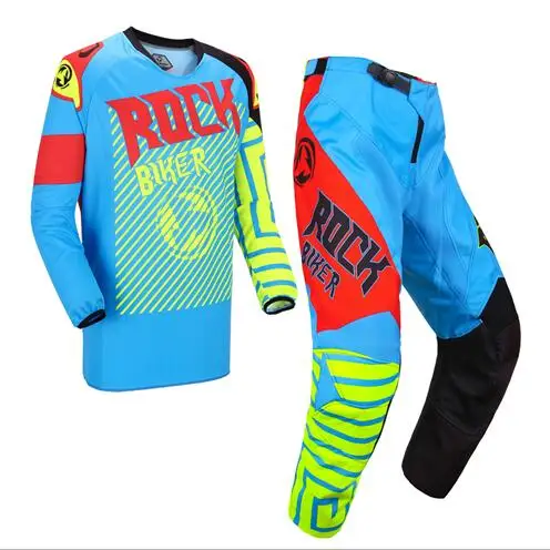 Синий ROCK BIKER, новинка 360, майка для мотокросса и штаны, ATV BMX DH MX, мото костюм, Dirt Bike Combo, велосипедные мотоциклетные комплекты одежды, S-XXL - Цвет: Синий