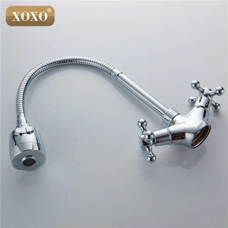 Серебряный смеситель XOXO с двойной ручкой для холодной и горячей воды медный