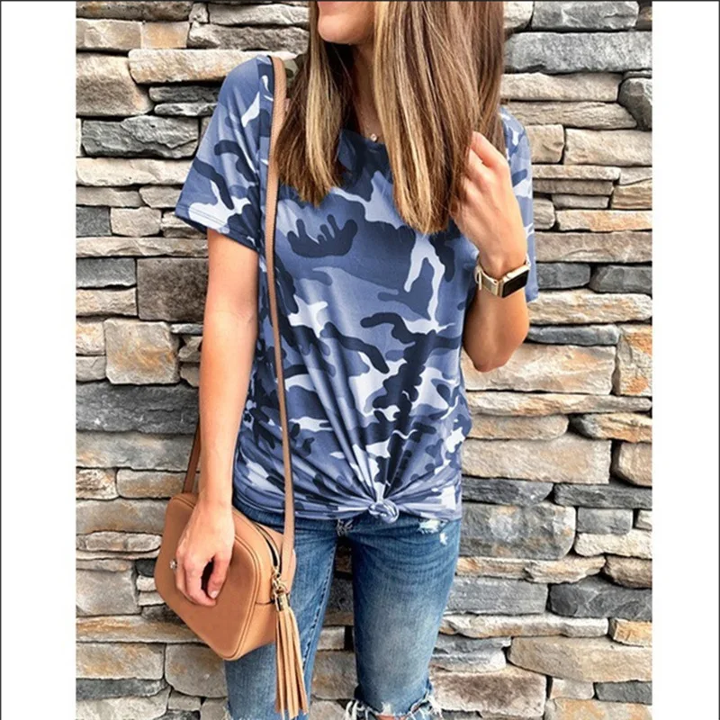 camouflage graphic tees women thanksgiving aesthetic 2021 womens shirts gothic tops punk plus size casual print o-neck Женская одежда