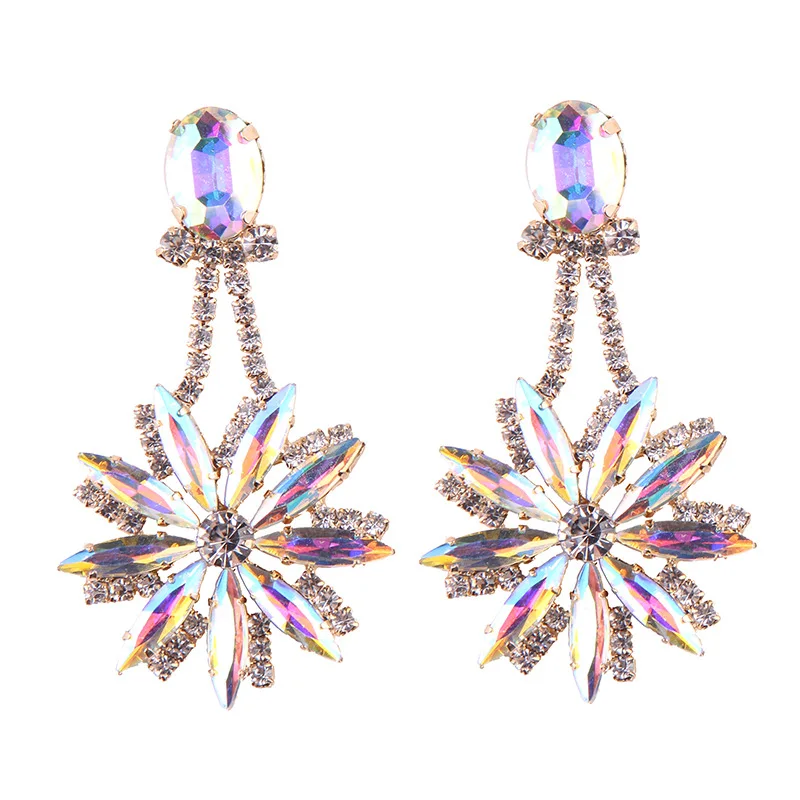 MYDANER Мода г. Для женщин роскошный Кристалл Rhinestone Цветочный длинные Длинные Висячие серьги для Для женщин серьги себе Шарм ювелирных изделий - Окраска металла: AB Color
