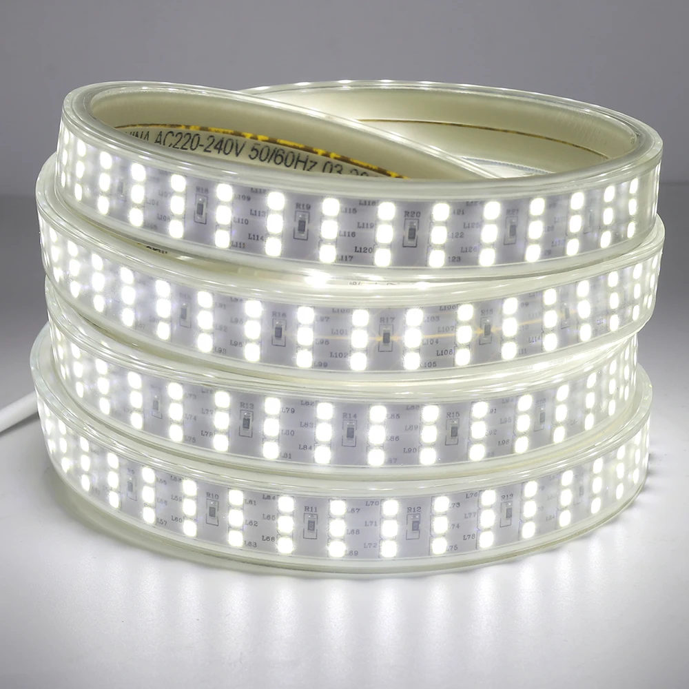 AC220V трехрядный светильник SMD 2835 водонепроницаемая светодиодная лента супер