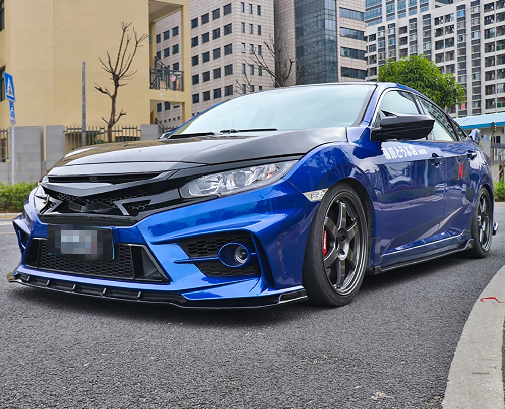 Решетка переднего бампера для Honda Civic глянцевая черная капот в стиле монстра с сотовой сеткой