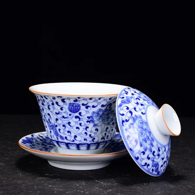 Цзиндэчжэнь Лотос керамический чай Tureen сине белая фарфоровая чаша китайский