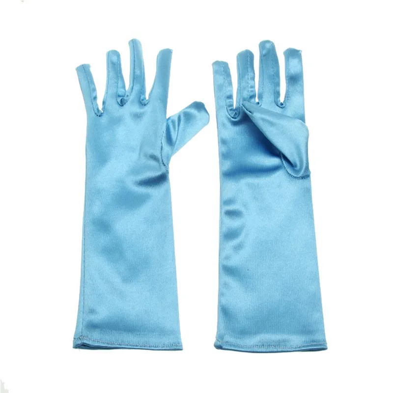 24cm Blue Girls Children Satin Short Gloves Dress Glove Dance Drama Performance Props Party Supplies Christmas|Перчатки для