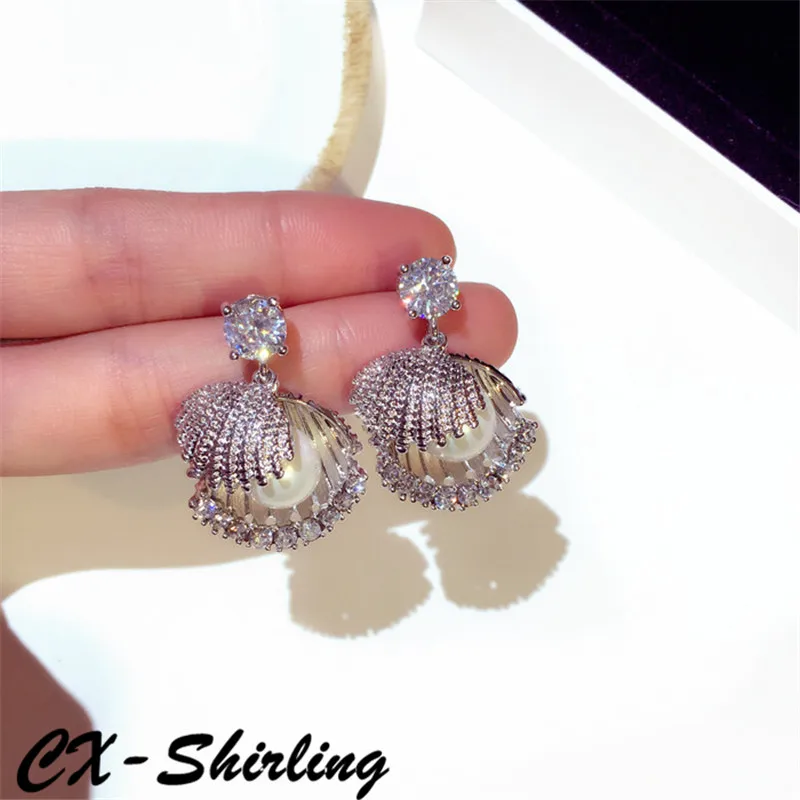 Женские серьги CX shiring из серебра S925 пробы с гипоаллергенным жемчугом блестящие