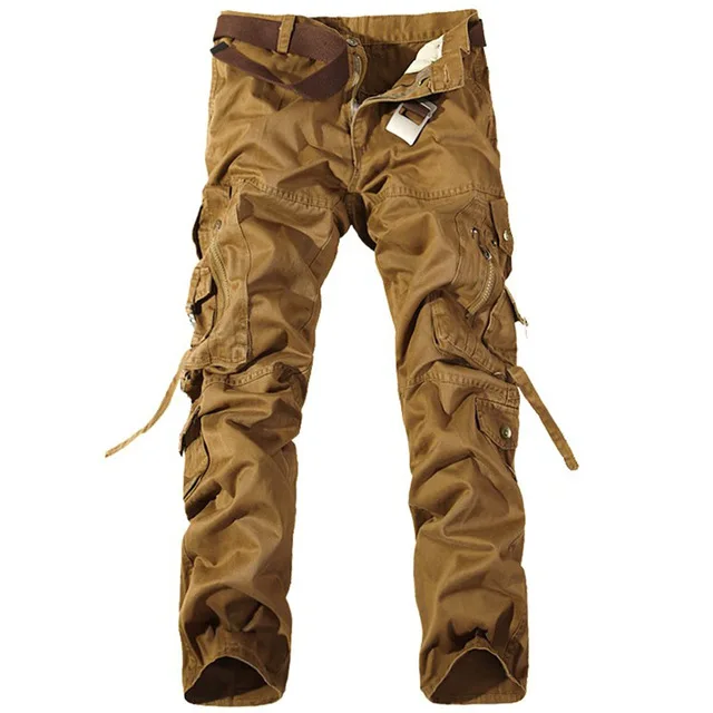 Повседневные мужские военные мужские брюки Roupas с несколькими карманами однотонные брюки мужские армейские брюки карго мужские модные мешковатые брюки - Цвет: solid yellow