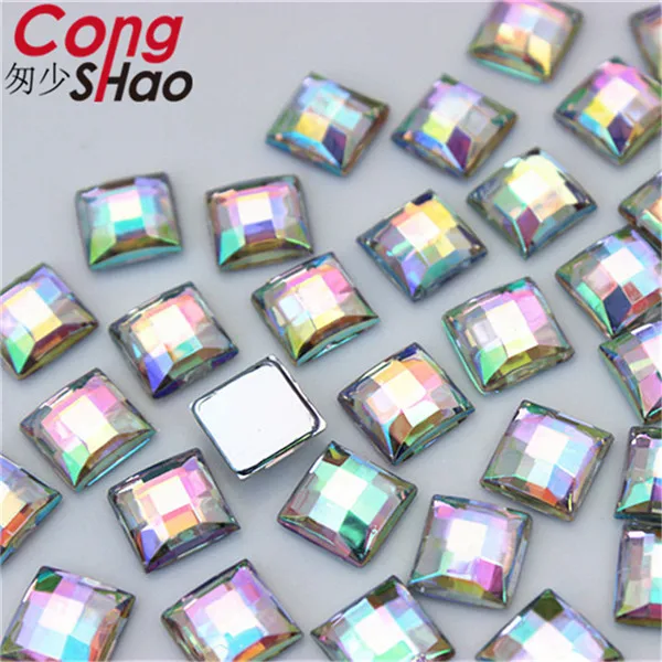 Clear AB Cong shao 300 шт 8 мм квадратной формы цветные акриловые искусственные бриллианты аппликация камни и кристаллы драгоценные камни плоская полированная задняя поверхность для поделок YB714 - Цвет: Clear AB