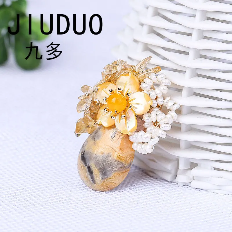 JIUDUO итальянский дизайнер белый золотой стиль растения Цветок Янтарная брошь |