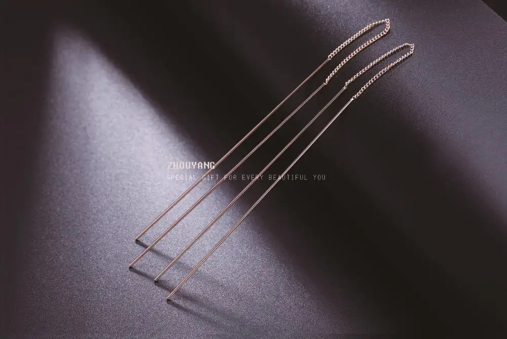 ZHOUYANG Ушная линия для женщин, простой стиль, длинная прямая игла, розовое золото и серебро, ювелирное изделие, модное ювелирное изделие E789 E790