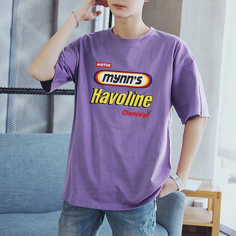 purple Мужские летние популярные футболки с коротким рукавом с логотипом - Цвет: purple