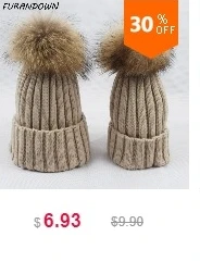 Furandawn/Новинка года; модная зимняя шапка для детей; теплая вязаная шапочка; детские меховые шапки с помпоном; шапочки с помпоном