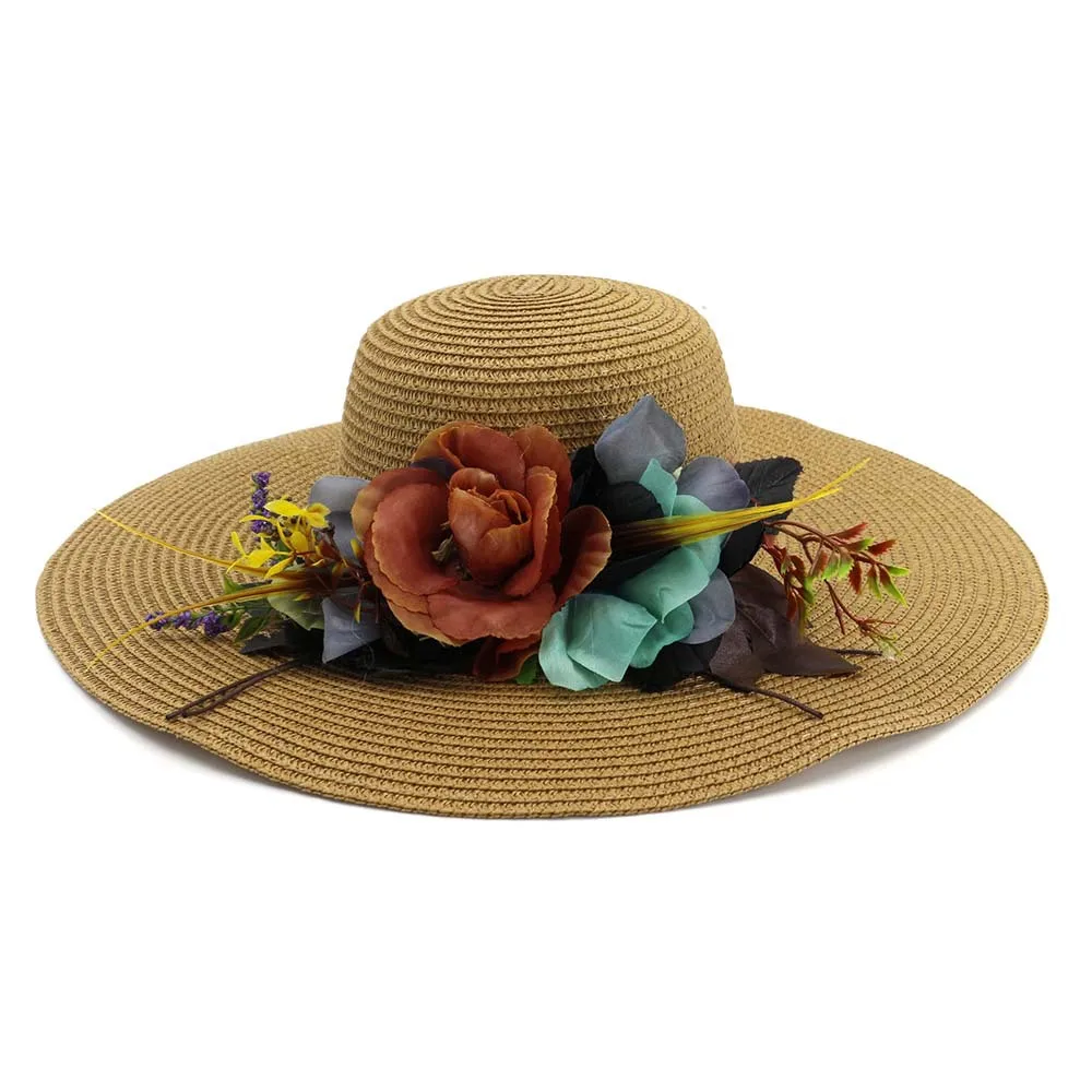 Летнее простое морское Солнце Защита соломенная шляпа складной цветок пляж дамы