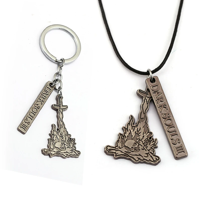 

Dark Soul 3 Keychains Game Jewelry Keyring PS4 Metal Pendant Necklaces Bag Car Key Chain Chaveiro For Fans Men llaveros Souvenir