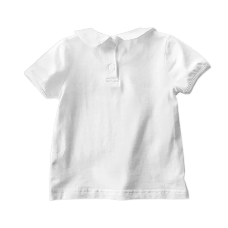 WEIXINBUY/Летняя Однотонная футболка с короткими рукавами и кукольным воротником для новорожденных девочек повседневные топы с отворотом «Сладкая Луна» для детей от 1 года до 3 лет - Цвет: W
