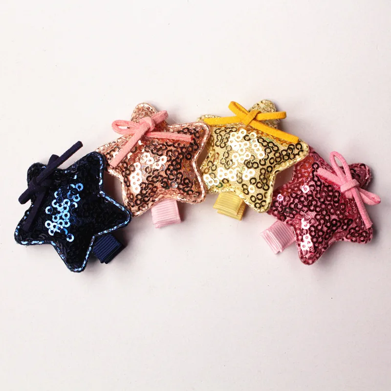 

20pcs/lot Five Points Cute Hair Clips Lovely Kids Hairpin Shinning Round Sequin Felt Girls Barrettes Star Hair Grip Bowknot