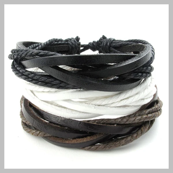 Вязаный кожаный браслет ручной работы удобно носить без металла регулируемая