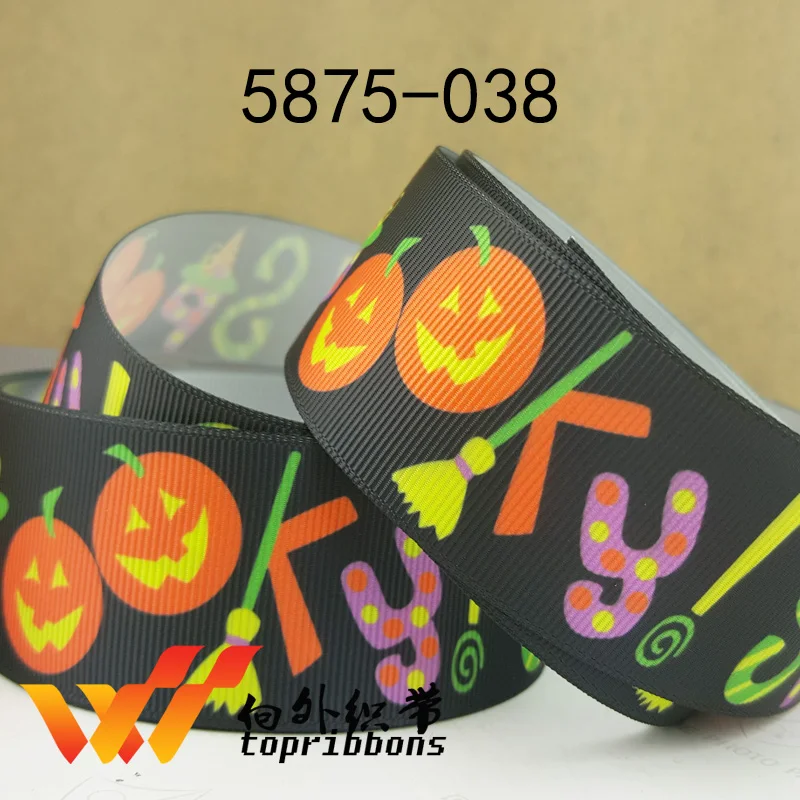 Бесплатная доставка 50 ярдов корсажная лента с принтом на Хэллоуин 5879 | Дом и сад