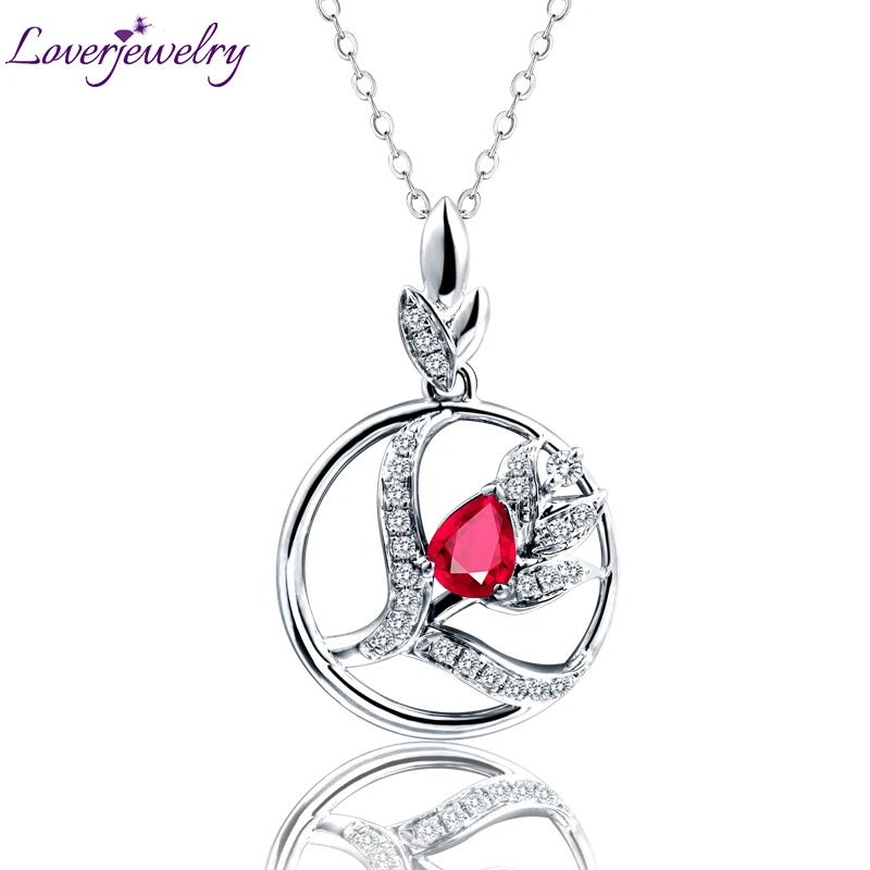 Женская подвеска с рубином LOVERJEWELRY из твердого белого золота 14 карат натуральным