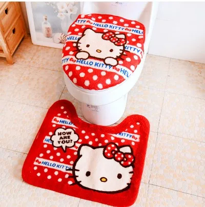 KT 07 Рисунок «Hello Kitty»/Мелодия Ванная комната плюшевые туалетный комплект крышка Туалет чехол для сиденья коврик для ванной комнаты крышка на унитаз крышку 3 шт./компл. Туалетная Подушка сиденья кольцо - Цвет: KT 07