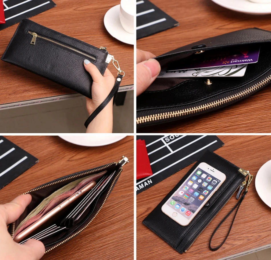 Женский кошелек из натуральной кожи длинный тонкий женские наручные кошельки