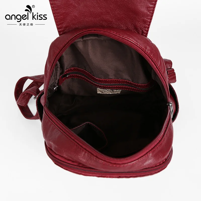 Angelkiss мягкая моющая из искусственной кожи рюкзак для Для женщин Сплошной Винтаж