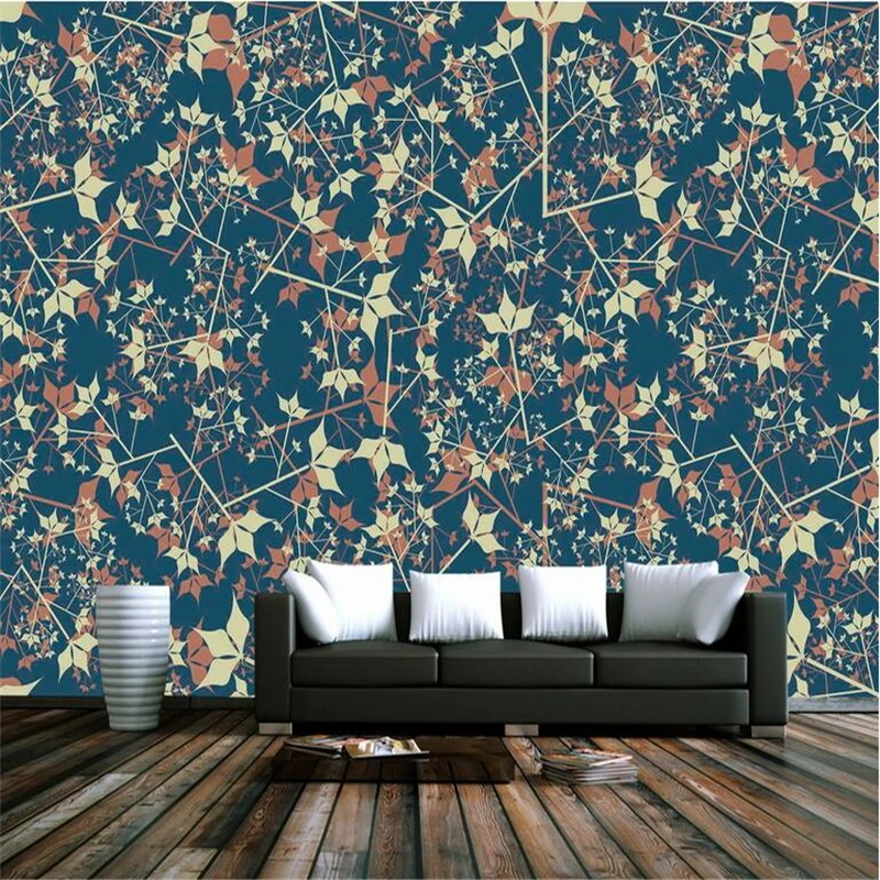 

European Wallpapers Photo Murals Dark Blue Wallpaper Roll Maple Leaf Orange Leaves Wallpapers for Living Room Simple Theme Hotel