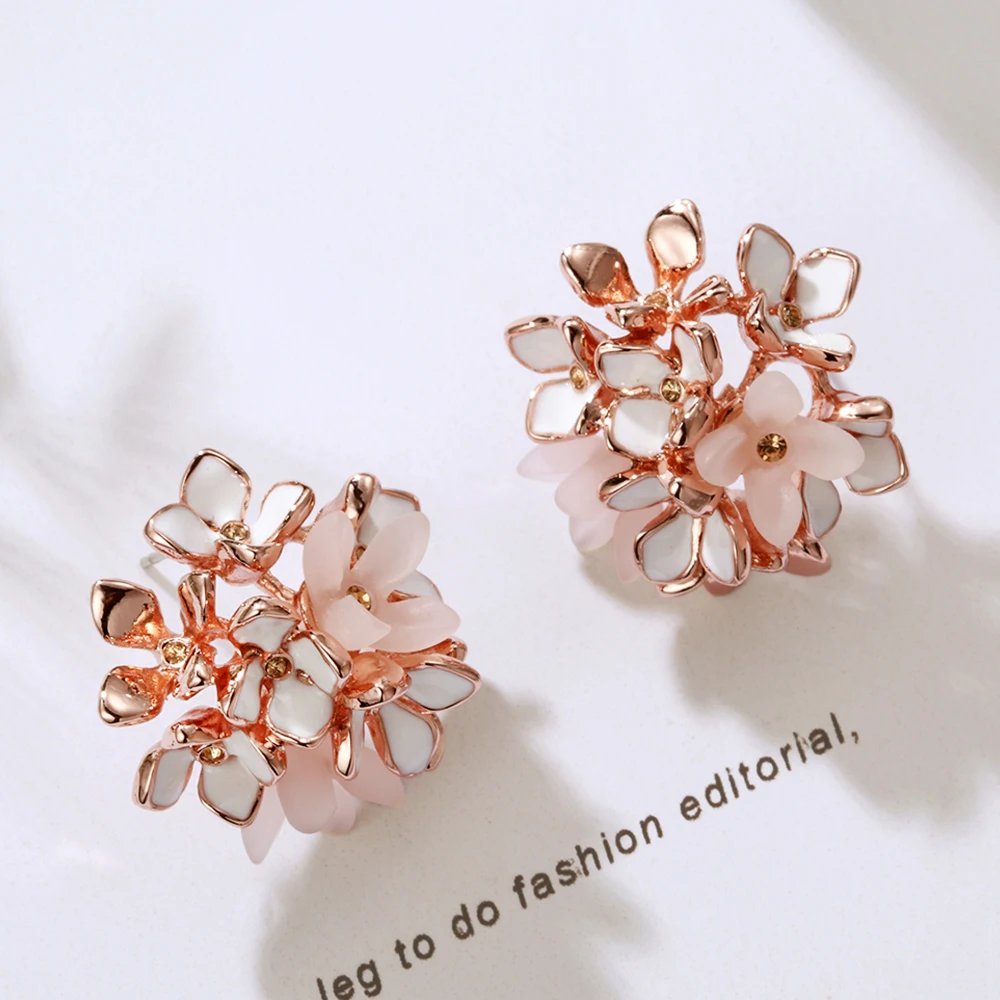 Viennois Новый Elegant Rose Цветка Цвета Золота Серьги Стержня для Женщин Эмаль &amp Pink Смола