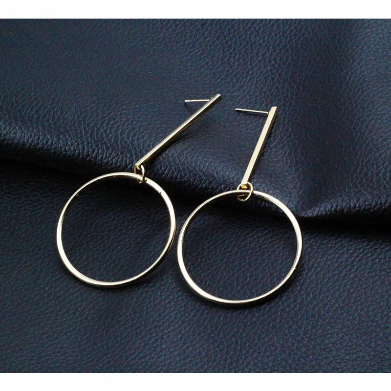 Женские большие круглые серьги с подвеской элегантные золотого цвета e086 2018|earrings