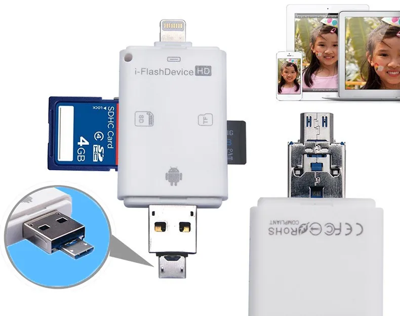 Все в 1 кардридер i Flash usb2.0 2 слота USB для iPhone 7 6 Plus 5 5S ipad 4 air mini 3 Android OTG телефонов|usb
