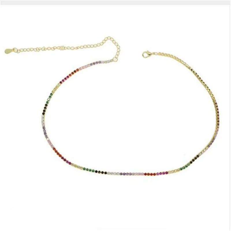 2019 эффектное ожерелье золотого цвета с радужным кубическим цирконием цепь для